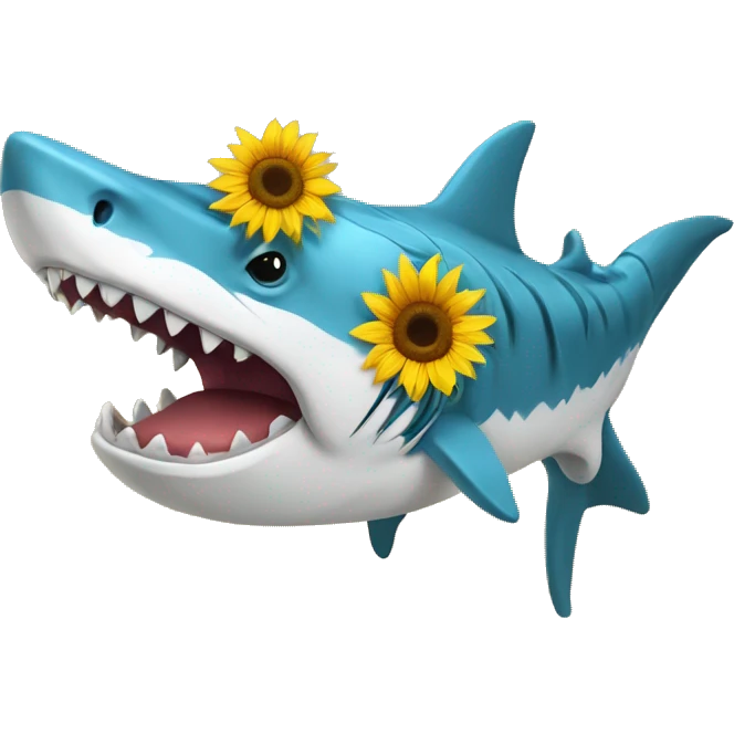 Un girasol en la boca de un tiburón emoji