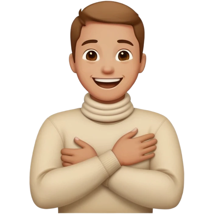 Person crossing arms holding their neck laughing emoji