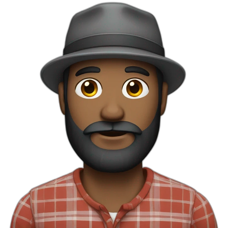 white man black beard wearing plaid hat emoji