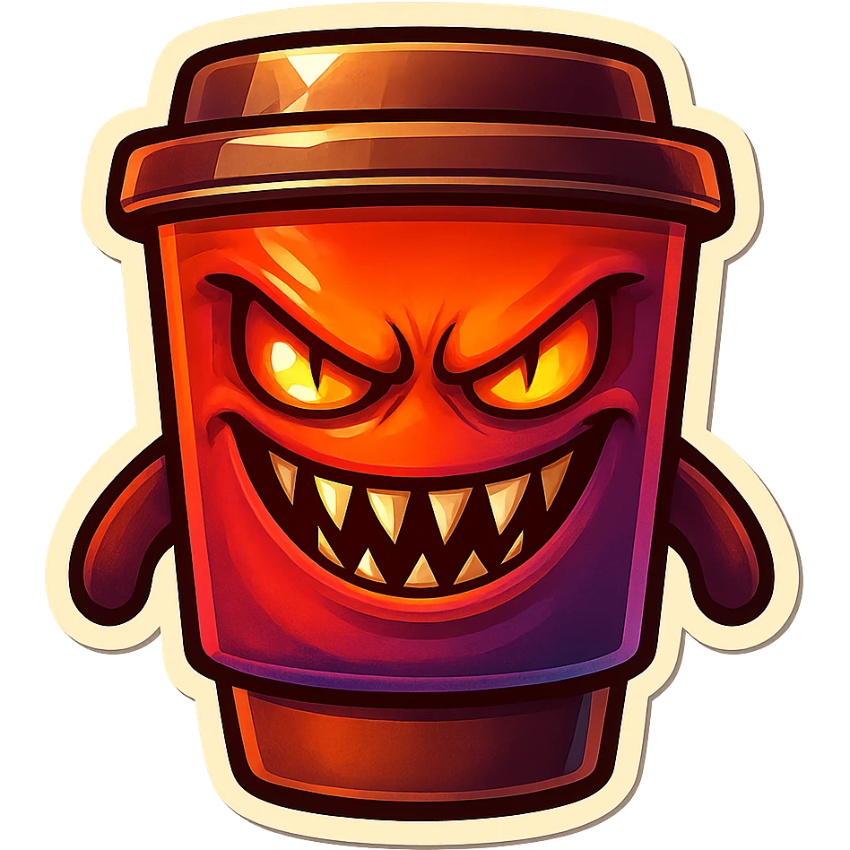 Tall coffee cup, evil, monster-like emoji