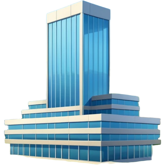 company headquarters building nestled in a sunny California valley, modern architecture, blue sky, green hills, simple and recognizable, suitable for Slack emoji emoji