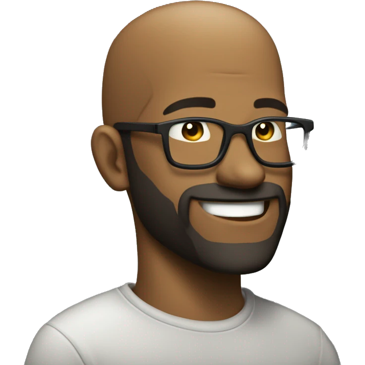show full the side view of Bald- black man-with-glasses-with scruffy -beard in t shirt smiling emoji