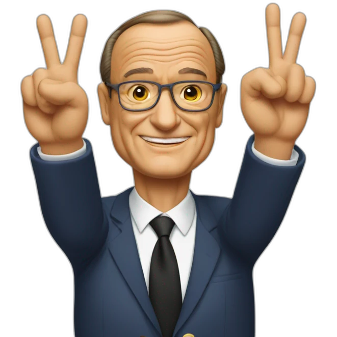 Jaques Chirac fait le signe peace and love avec ses deux mains emoji