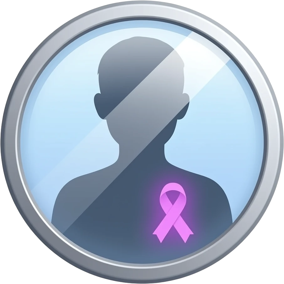 iOS-style emoji: a mirror reflecting a human silhouette wearing a little glowing purple ribbon on the chest, symbolizing fibromyalgia awareness, soft gradients, cute and subtle, transparent background emoji