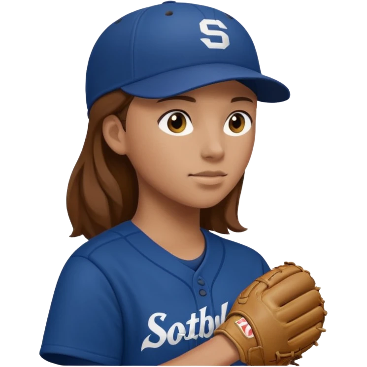 Softball pitcher pitching the ball from side view with brown hair and dark blue jersey and no hat and a face guard emoji