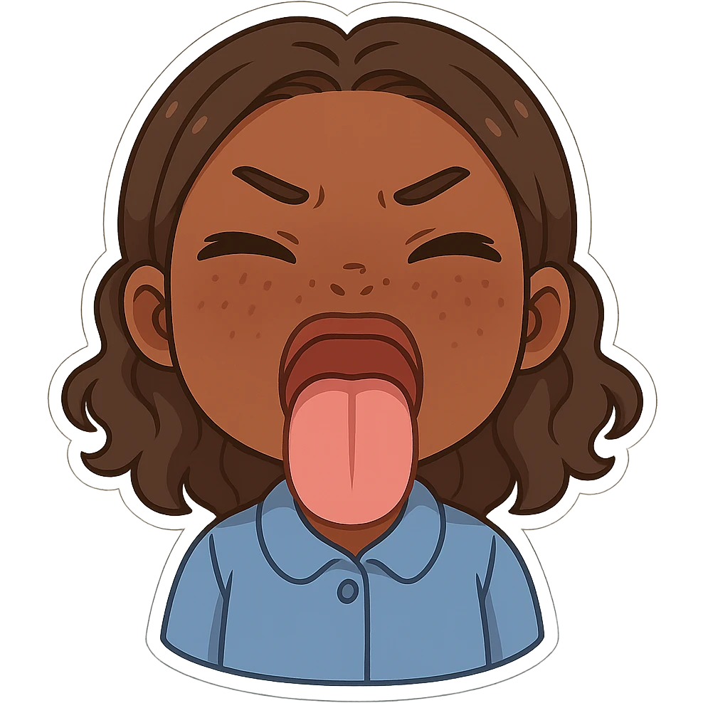 Make this a caramel-skinned girl sticking out her tongue, keep the original chibi stickers style, with no background. emoji