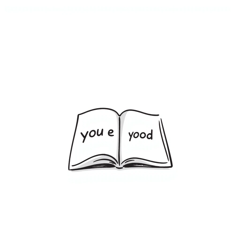 hand-drawn open book with visible text emoji