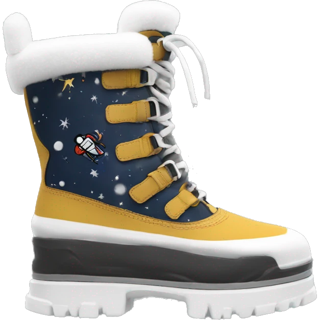 snow boot inspired by astronaut footwear. wrap-around lacing chunky exterior and sole emoji