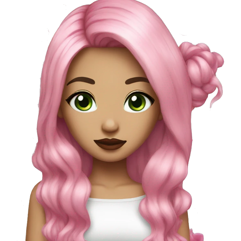 Pink and black hair, green eyes, red lips  emoji