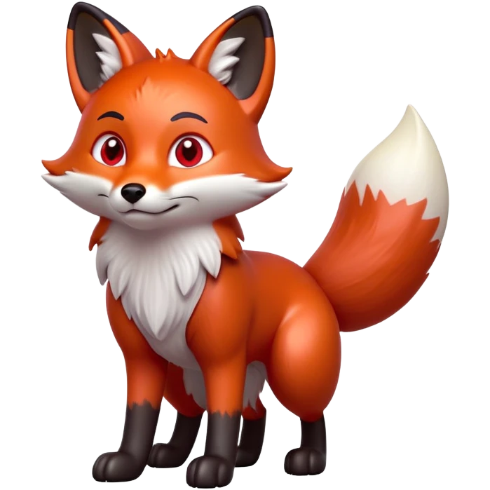 cinematic-[fox]-realistic-full-body-standing on all fours-emoji,-tail-tucked-close,-head-tilted-dramatically,-fox-[red]-fur,-simplified-yet-realistic-focused-features,-highly-detailed,-glowing-with-an-almost-sarcastic-glow  =expressive eyes emoji