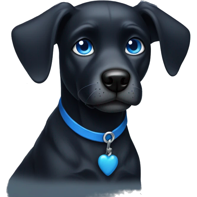 Black dog with blue eyes tall standing ears v shape face and short fur emoji