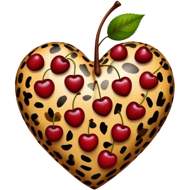 leopard print heart with two dark red cherry without stem  emoji