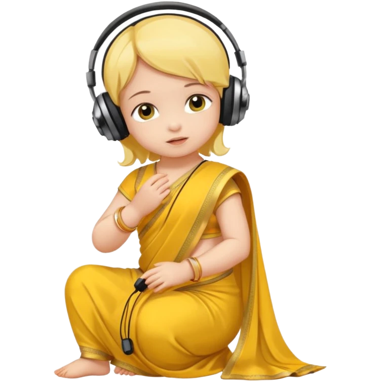 baby saree dress with headphone, yellow emoji