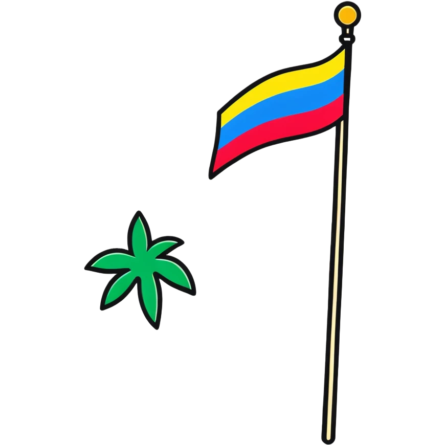 cartoonish sticker of a flag on a stick, bright colors, 'Floptropica' theme emoji
