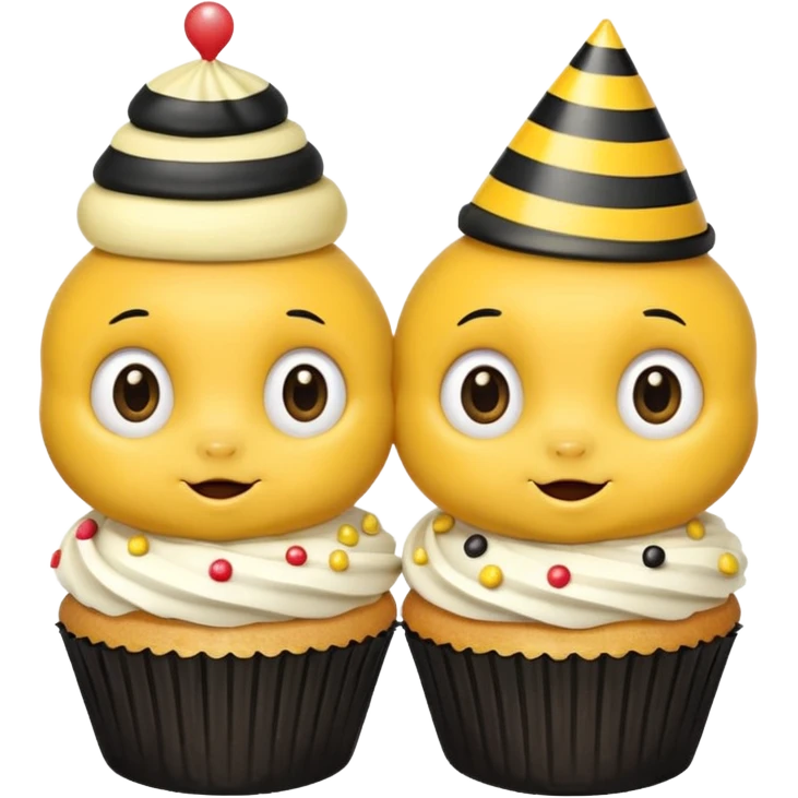 Bees with Birthday Hat, Embarrassed bee with cupcake emoji