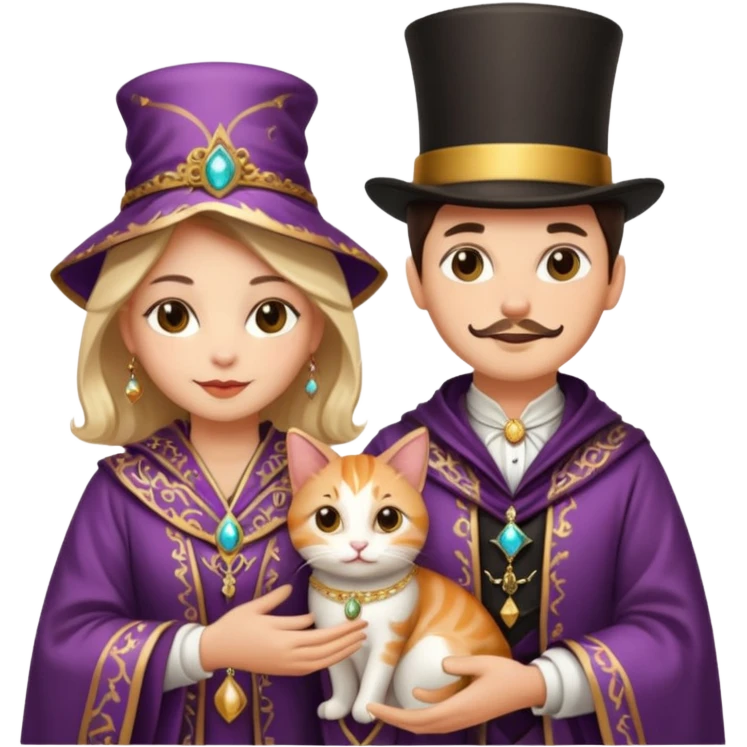 magician couple and their pet cat emoji