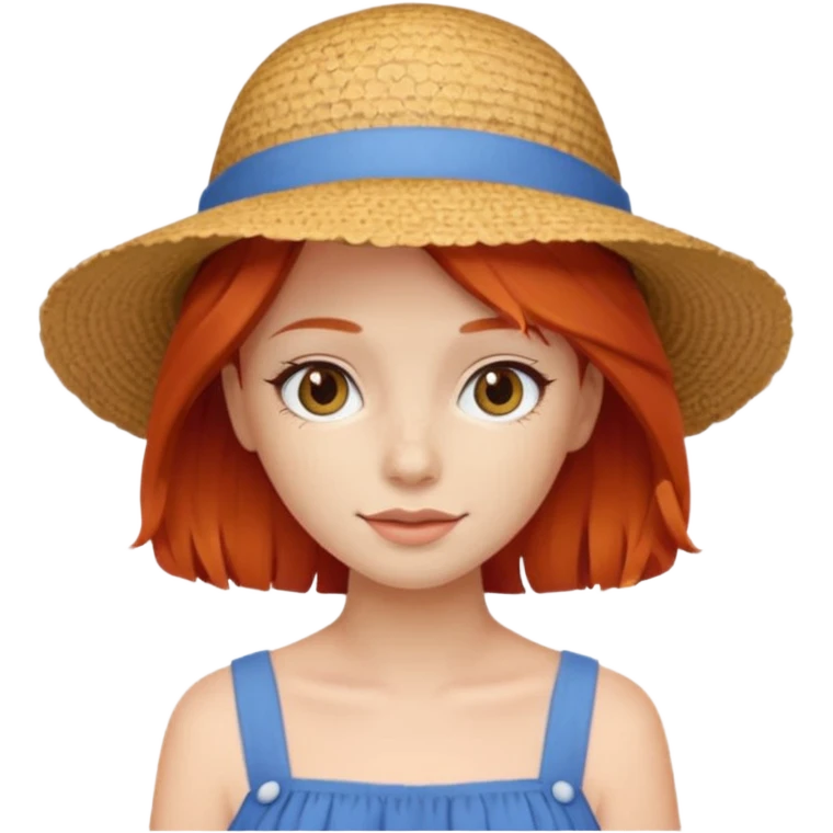 girl_wearing_summer_hat_red_hair, blue dress emoji