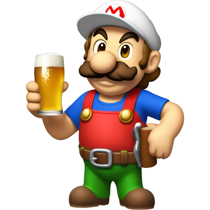 Mario plumber drinking beer with a shirt that says “HOPE” with a pipe wrench logo emoji