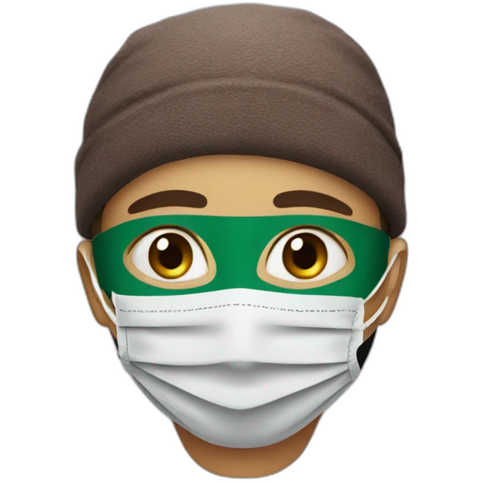 young man wearing a hat and mask, Palestinian headband emoji