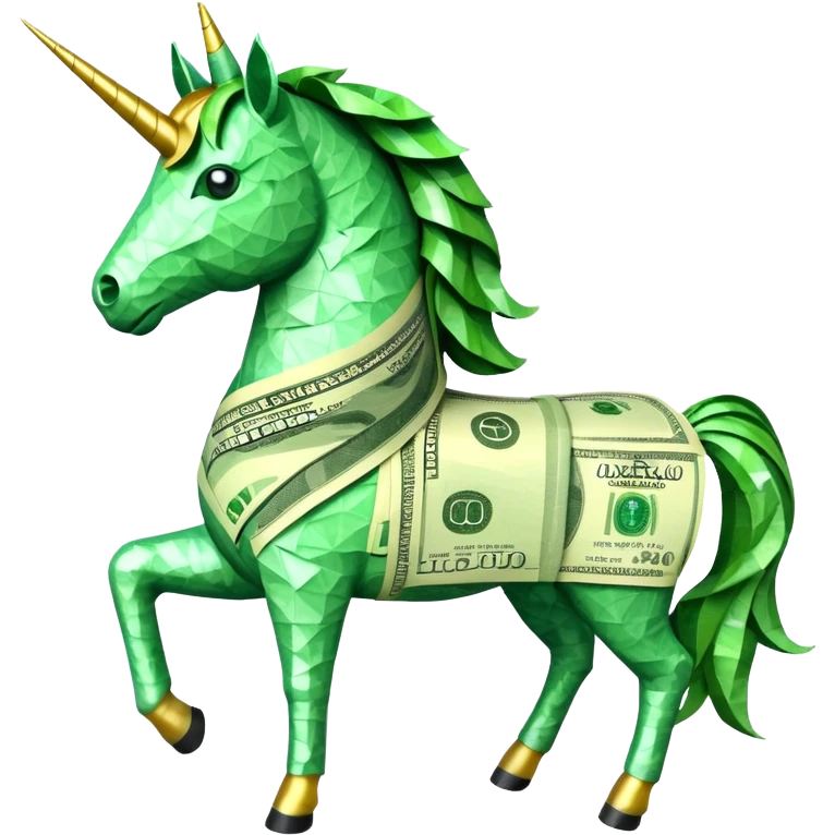 единорог полностью из долларовых купюр, no background emoji