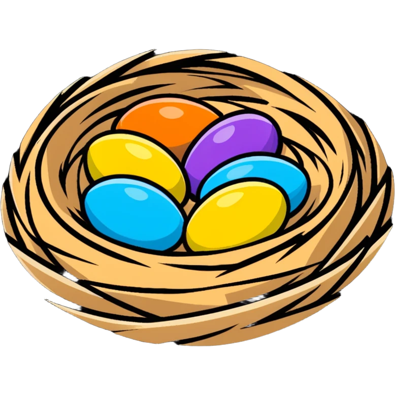 Easter nest with colorful eggs and Easter decorations emoji