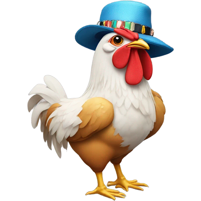 Chicken with shoes and a hat and chain emoji