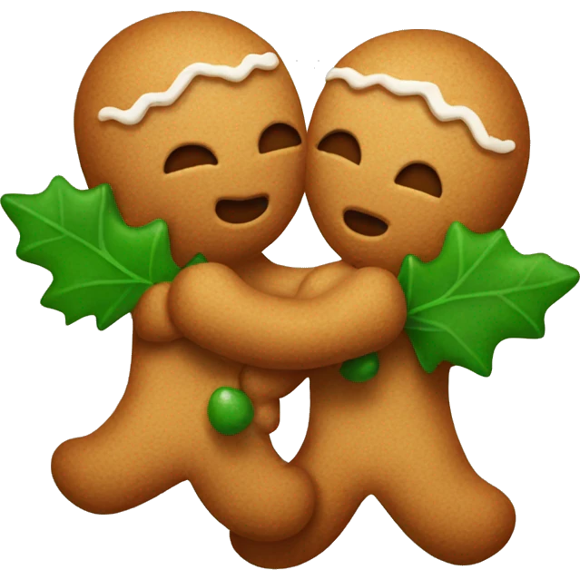 Two gingerbread kissing under a mistletoe  emoji