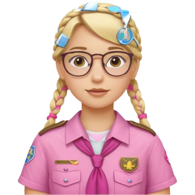 scout girl with pink scout uniform i, blonde braided haired and glassess emoji