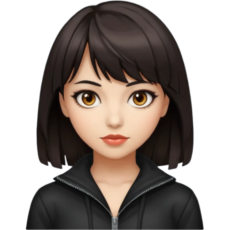 Sexy hacker chick with dark layered hair and bangs and dark brown eyes emoji