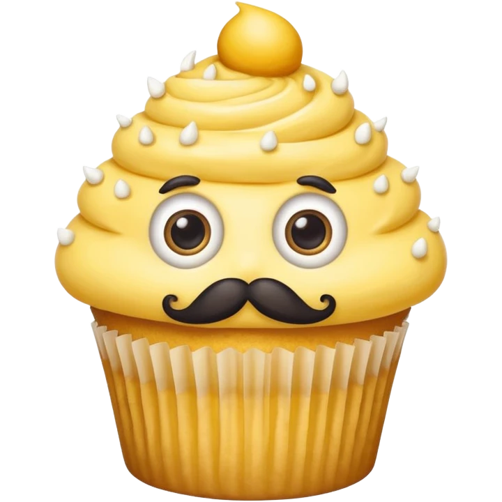 big mustached yellow cupcake big eyes emoji