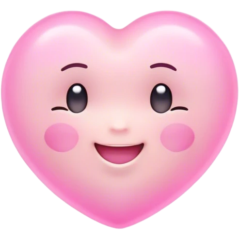 Cinematic floating soft heart, chubby round edges, pastel pink glow, tiny smiling face, surrounded by dreamy sparkles, gentle and loving. emoji