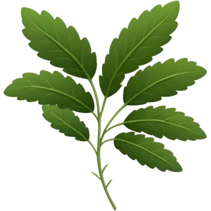 fresh thyme sprig, thin woody stems, clusters of small deep green oval leaves, dense and paired, crisp and delicate, aromatic, soft lighting, emoji scale emoji