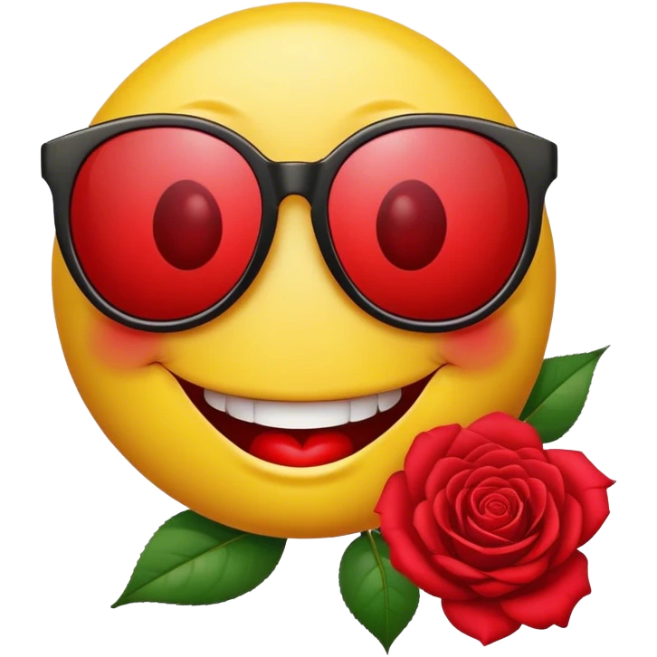 Smiley with sunglasses and a rose in his mouth emoji