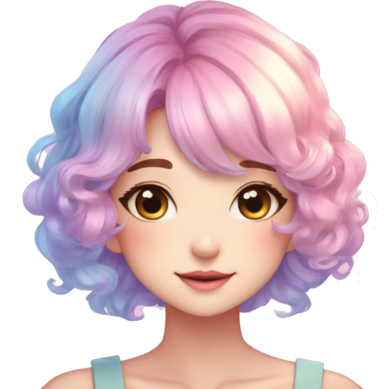 Gorgeous Beautiful Blushing Petite Colorful-Shiny-Pastel-Fairy-Anime-Girl with beautiful gradient pastel hair aesthetic emoji
