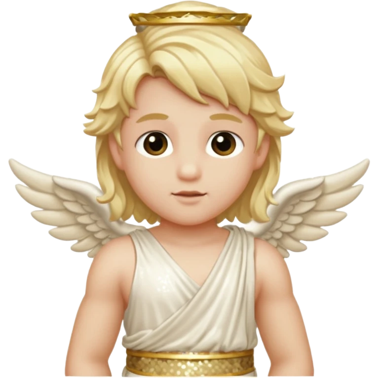 Cupid from Roman Deities with long blonde hair, cream sequin toga emoji