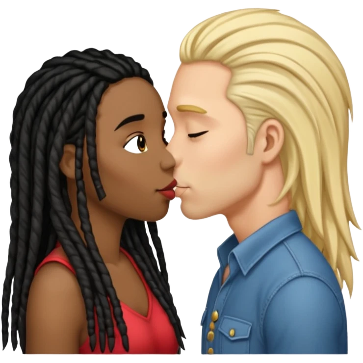 emoticon bacio tra coppia donna capelli neri con dread e uomo biondo emoji