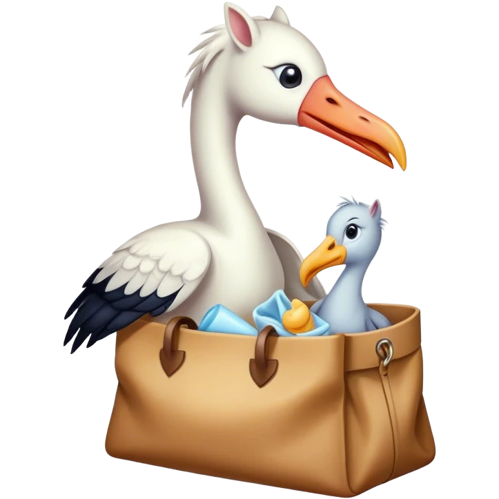 Cegonha trazendo filhote de cavalo no bico dentro de uma sacolinha  emoji