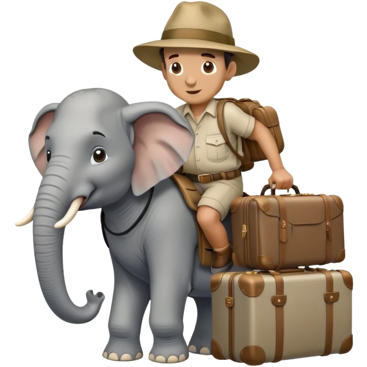 Man with suitcase on elephant emoji