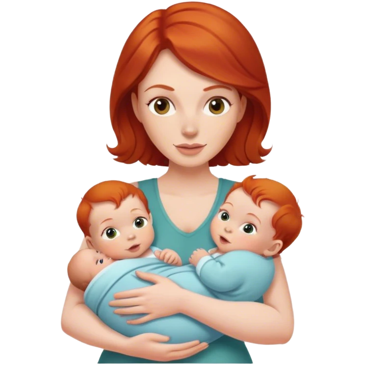 Redhead mom holding twin babies  emoji