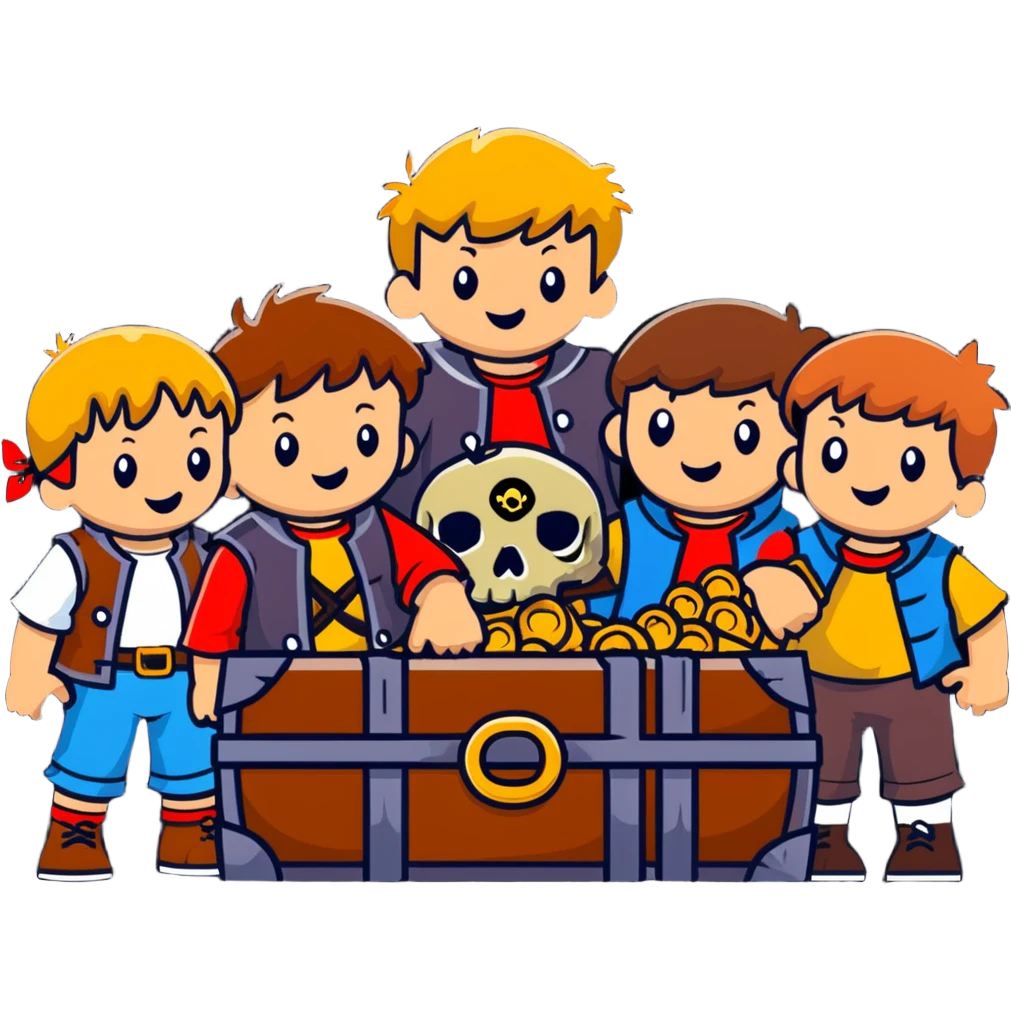group of kids from the Goonies finding pirate treasure emoji