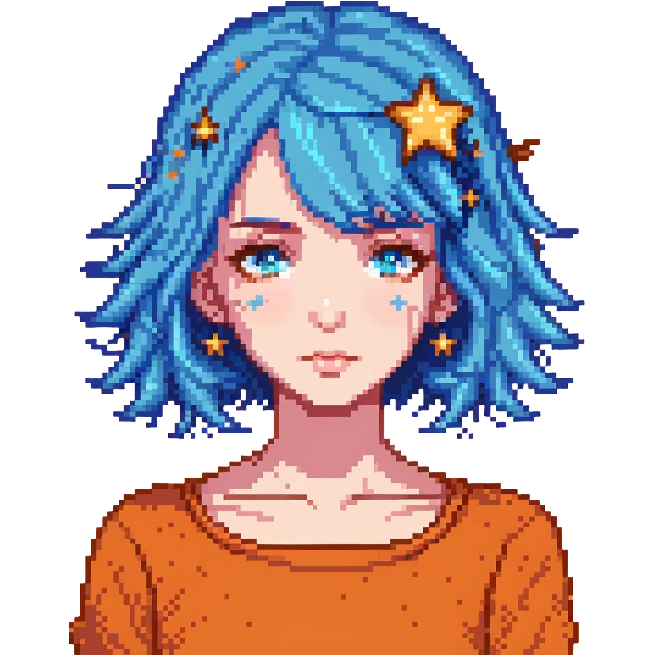 girl with blue hair and stars in her eyes emoji