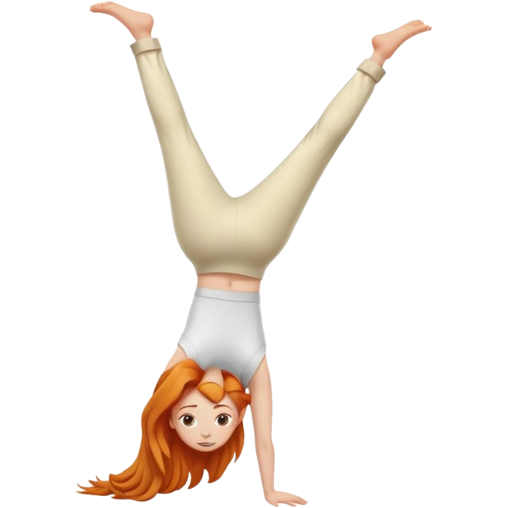 Ginger Girl handstand in cream pants emoji