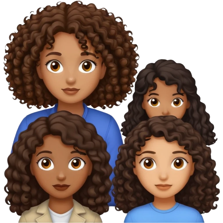 make a black girl with dark brown hair and brown eyes and curly hair and make a tan girl with brown curly hair and brown eyes  emoji