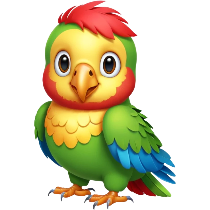 exotic parrot character, colorful feathers, cute face, 3D cartoon, mobile game icon style, clean background, no text, no watermark
 emoji