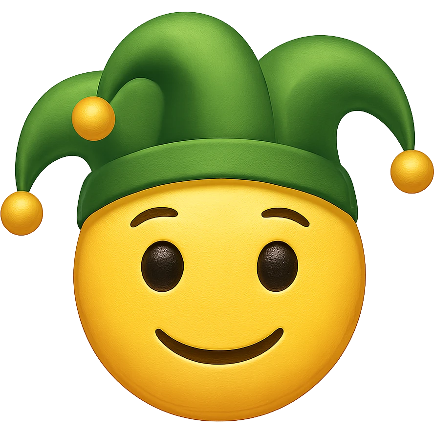 face with green jester hat emoji, digital illustration emoji