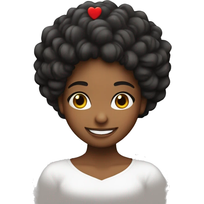 Chica pelo negro rizado con corazones y feliz emoji