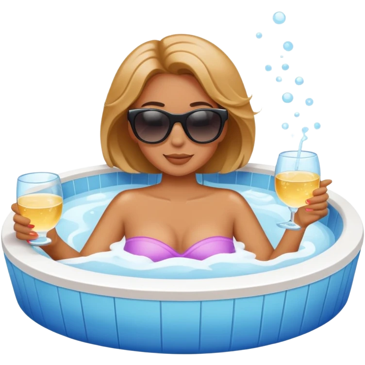 Woman with sunglasses relaxing in hot tub zoomed out perspective emoji