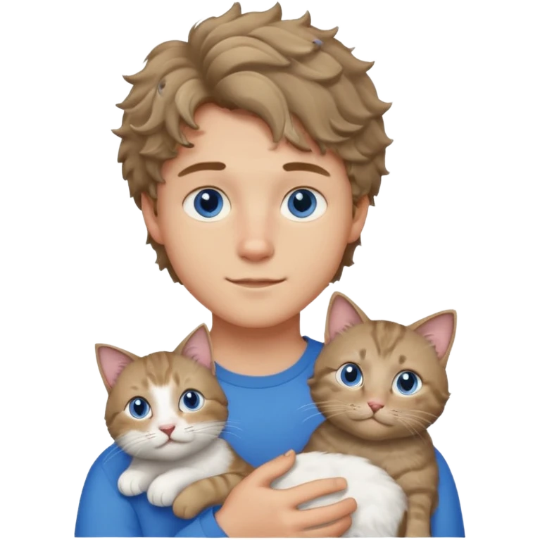 20 year old boy with slightly curly dark blonde hair and blue eyes with cat emoji