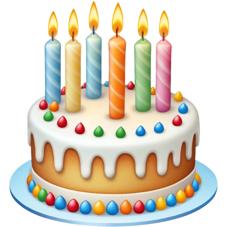 Beautifully decorated whole birthday cake with frosting and candles on top emoji