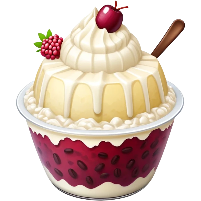 Korean Bingsu shaved ice dessert with red beans and fruit emoji